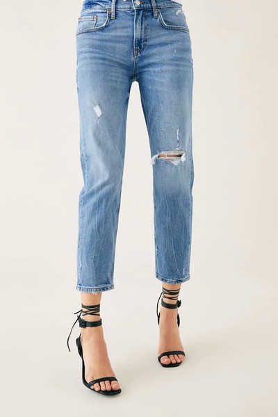 Blugi de dama model drept cu motive rupte in albastru