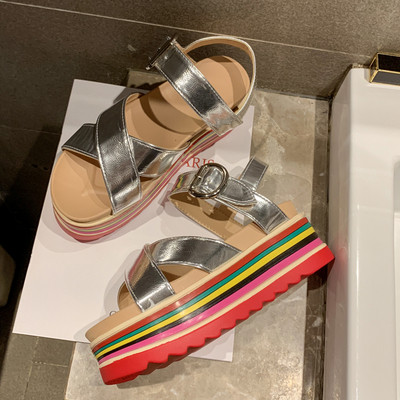 Sandale de dama colorate moderne cu platforma in doua culori