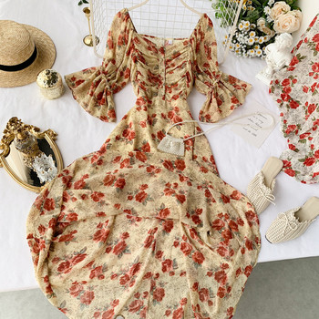 Rochie de dama cu model floral in doua culori