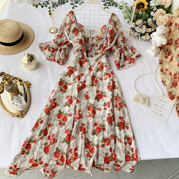 Rochie de dama cu model floral in doua culori