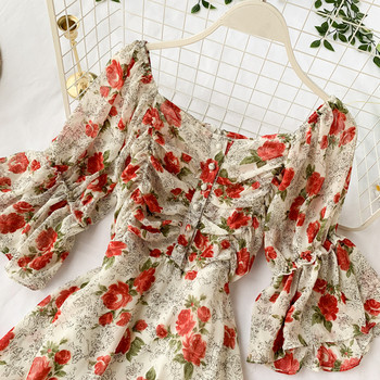 Rochie de dama cu model floral in doua culori