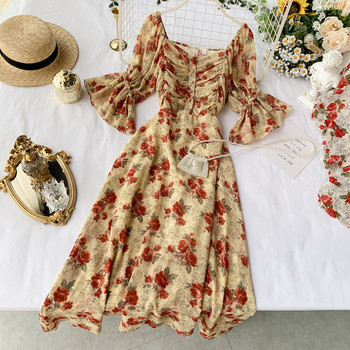 Rochie de dama cu model floral in doua culori