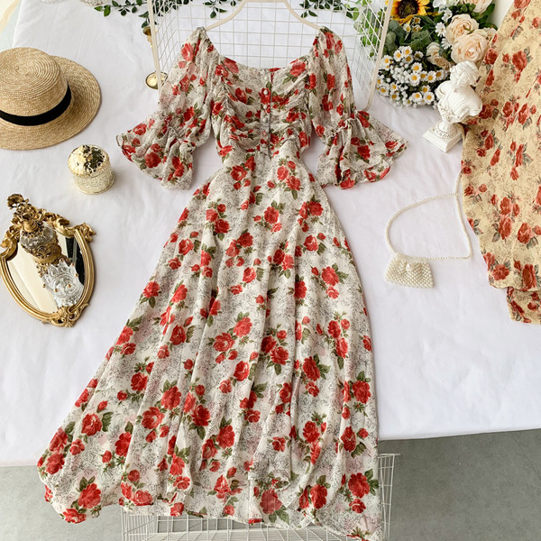 Rochie de dama cu model floral in doua culori