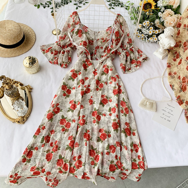 Rochie de dama cu model floral in doua culori