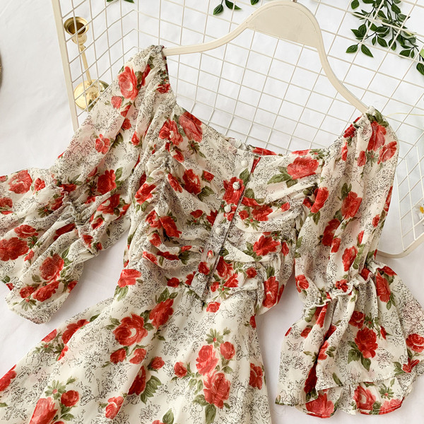 Rochie de dama cu model floral in doua culori