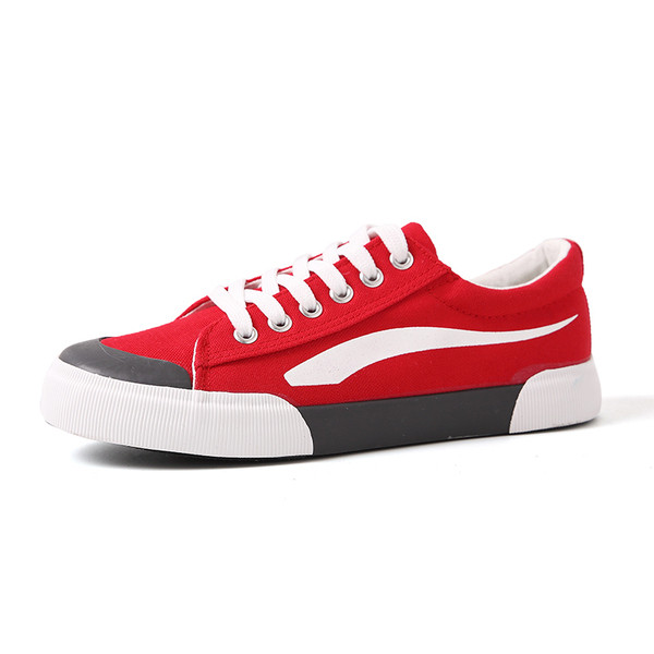 Tenisi casual dama cu sireturi si talpa plata in negru si rosu