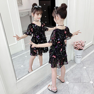 Модерна детска рокля за момичета в два цвята - черен и розов