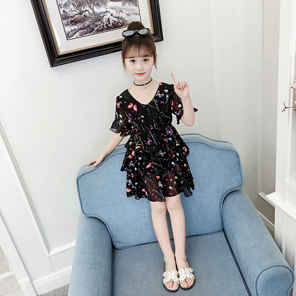 Rochie modernă pentru copii pentru fete în două culori - negru și roz