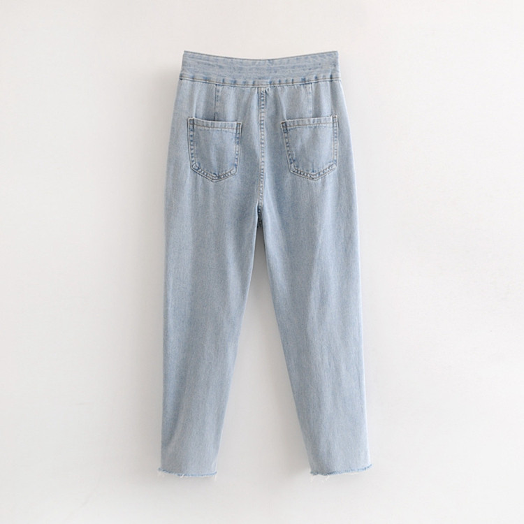 Blugi de dama model lat cu efect rupt de culoare albastru deschis