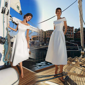 Rochie elegantă de damă cu umerii goi, în alb