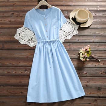 Rochie de dama moderna cu decolteu in alb si albastru