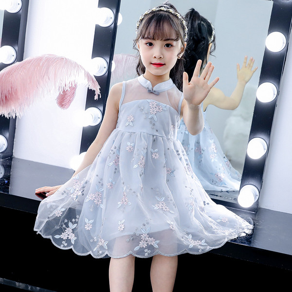 Rochie eleganta pentru copii pentru fete cu motiv floral in doua culori