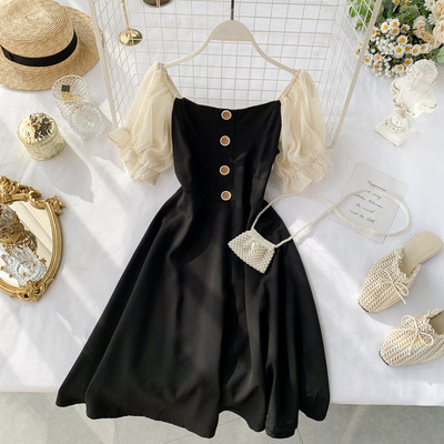 Rochie de dama cu nasturi in doua culori