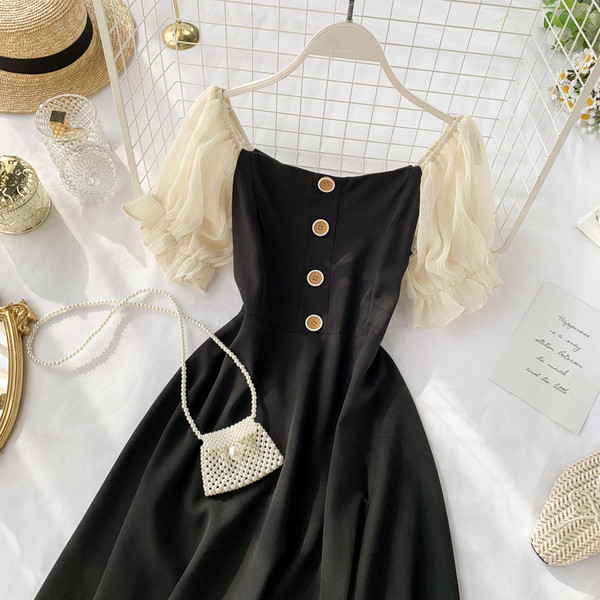 Rochie de dama cu nasturi in doua culori