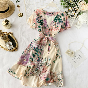 Rochie de dama cu model floral si decolteu in V