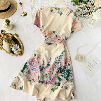 Rochie de dama cu model floral si decolteu in V