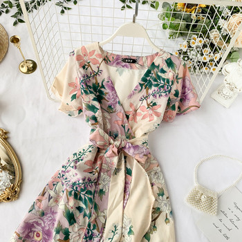 Rochie de dama cu model floral si decolteu in V