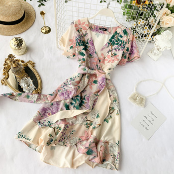 Rochie de dama cu model floral si decolteu in V