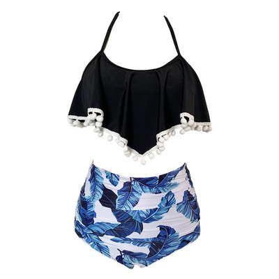 Γυναικείο μαγιό δύο μέρη με έγχρωμα μπικίνι και πάνω μέρος σε μαύρο χρώμα