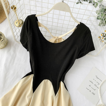 Rochie moderna de dama cu maneci scurte si panglica pe spate