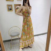 Rochie casual de dama cu cravate in talie si bretele subtiri cu model floral