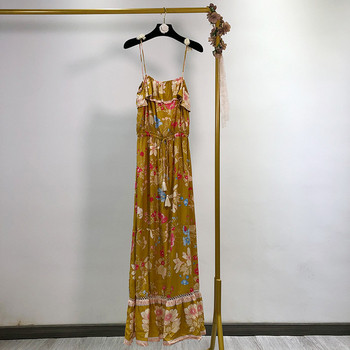 Rochie casual de dama cu cravate in talie si bretele subtiri cu model floral