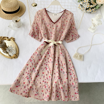 Rochie de dama cu model floral si panglica