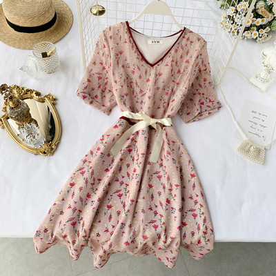 Rochie de dama cu model floral si panglica