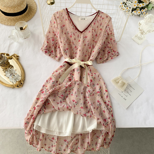 Rochie de dama cu model floral si panglica