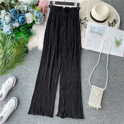 Pantaloni de dama plisati actuali model lat cu talie inalta in mai multe culori