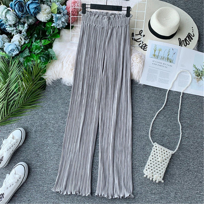 Pantaloni de dama plisati actuali model lat cu talie inalta in mai multe culori