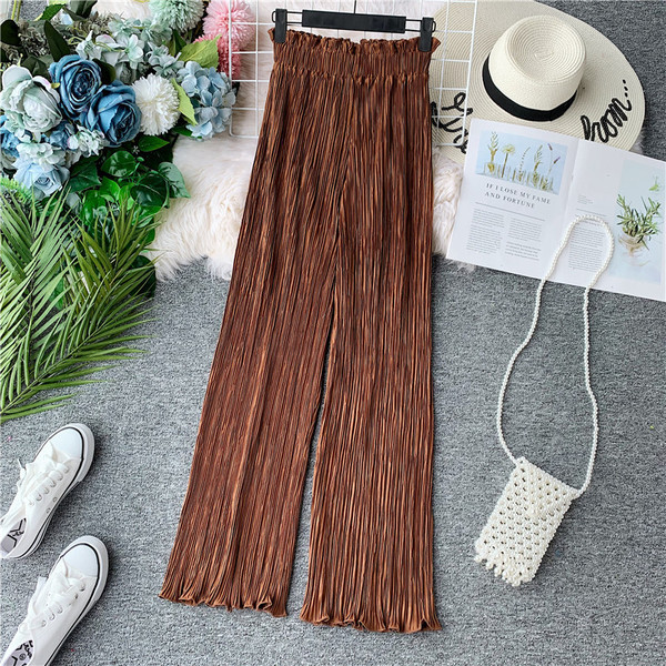 Pantaloni de dama plisati actuali model lat cu talie inalta in mai multe culori