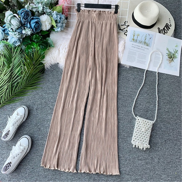 Pantaloni de dama plisati actuali model lat cu talie inalta in mai multe culori