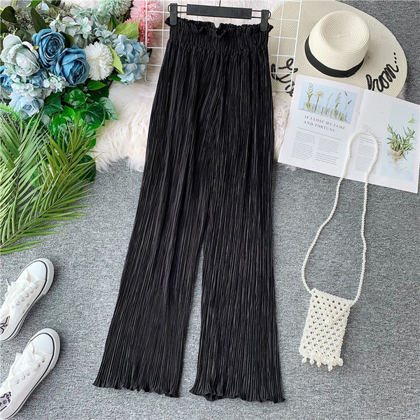 Pantaloni de dama plisati actuali model lat cu talie inalta in mai multe culori