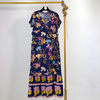 Rochie lungă casual de damă, cu decolteu în V și mâneci scurte