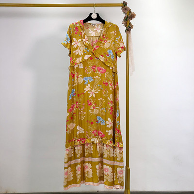 Rochie lungă casual de damă, cu decolteu în V și mâneci scurte