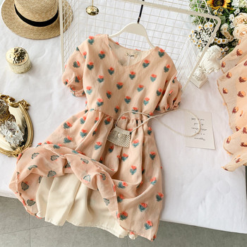 Дамска рокля с бродерия в два цвята