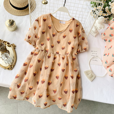 Дамска рокля с бродерия в два цвята