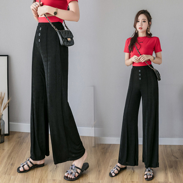 Pantaloni de dama la moda in negru cu nasturi