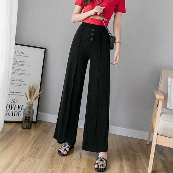 Pantaloni de dama la moda in negru cu nasturi