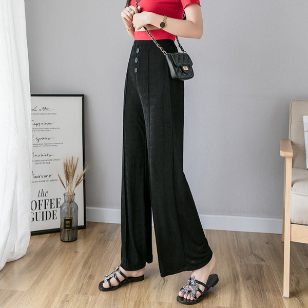 Pantaloni de dama la moda in negru cu nasturi