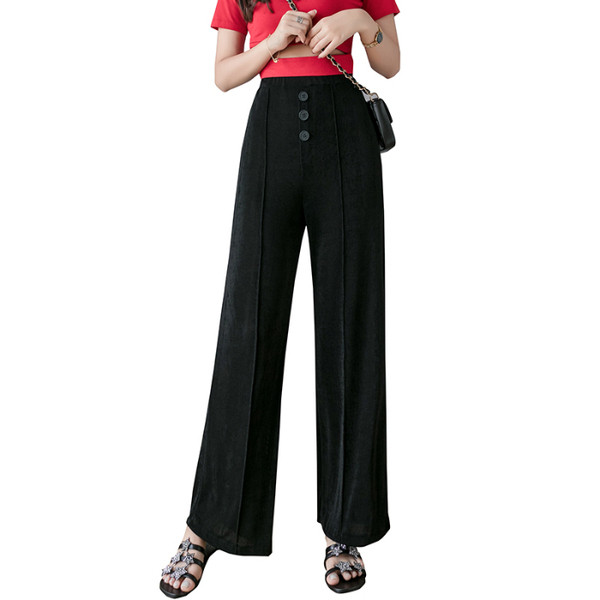 Pantaloni de dama la moda in negru cu nasturi