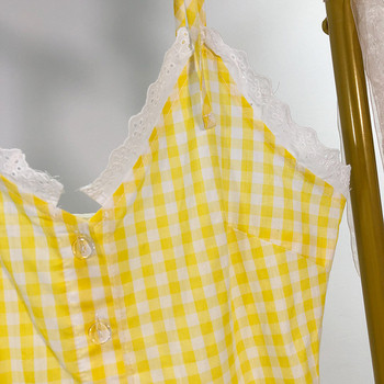 Rochie scurta dama in carouri cu bretele subtiri