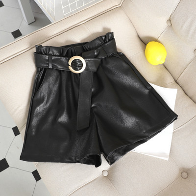 Pantaloni scurti de dama din imitatie de piele cu curea in trei culori