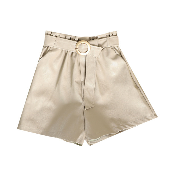 Pantaloni scurti de dama din imitatie de piele cu curea in trei culori