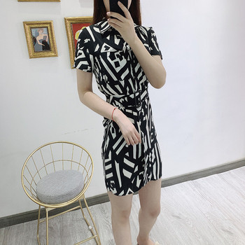 Дамска къса рокля с къс ръкав и връзки на талията