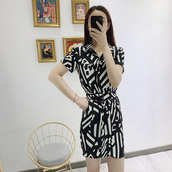 Дамска къса рокля с къс ръкав и връзки на талията