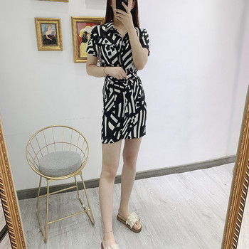 Дамска къса рокля с къс ръкав и връзки на талията