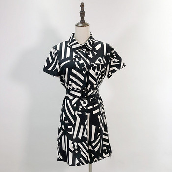 Дамска къса рокля с къс ръкав и връзки на талията