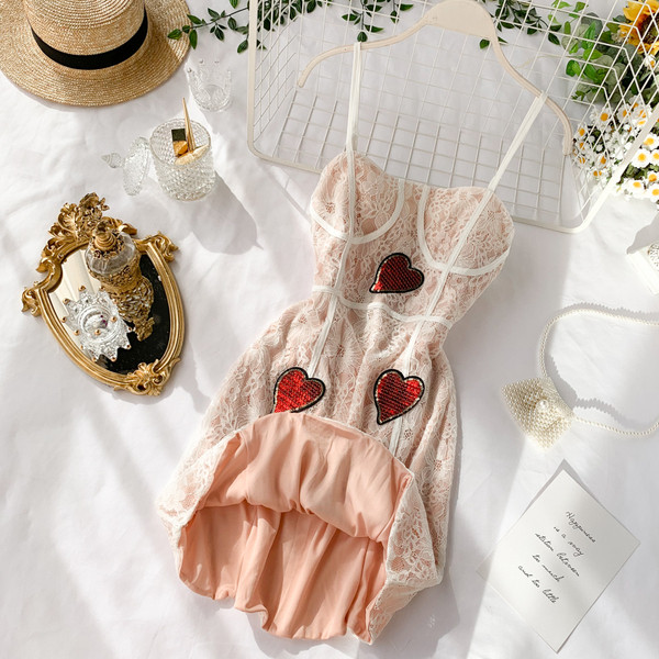 Rochie eleganta de dama cu dantela si paiete